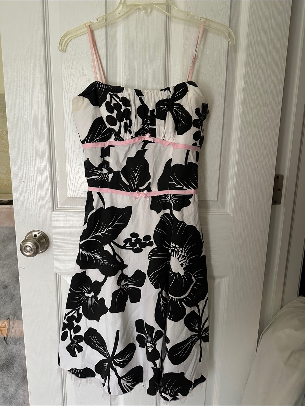 Ruby Rox Black & White Floral Mini Dress with Pink Straps